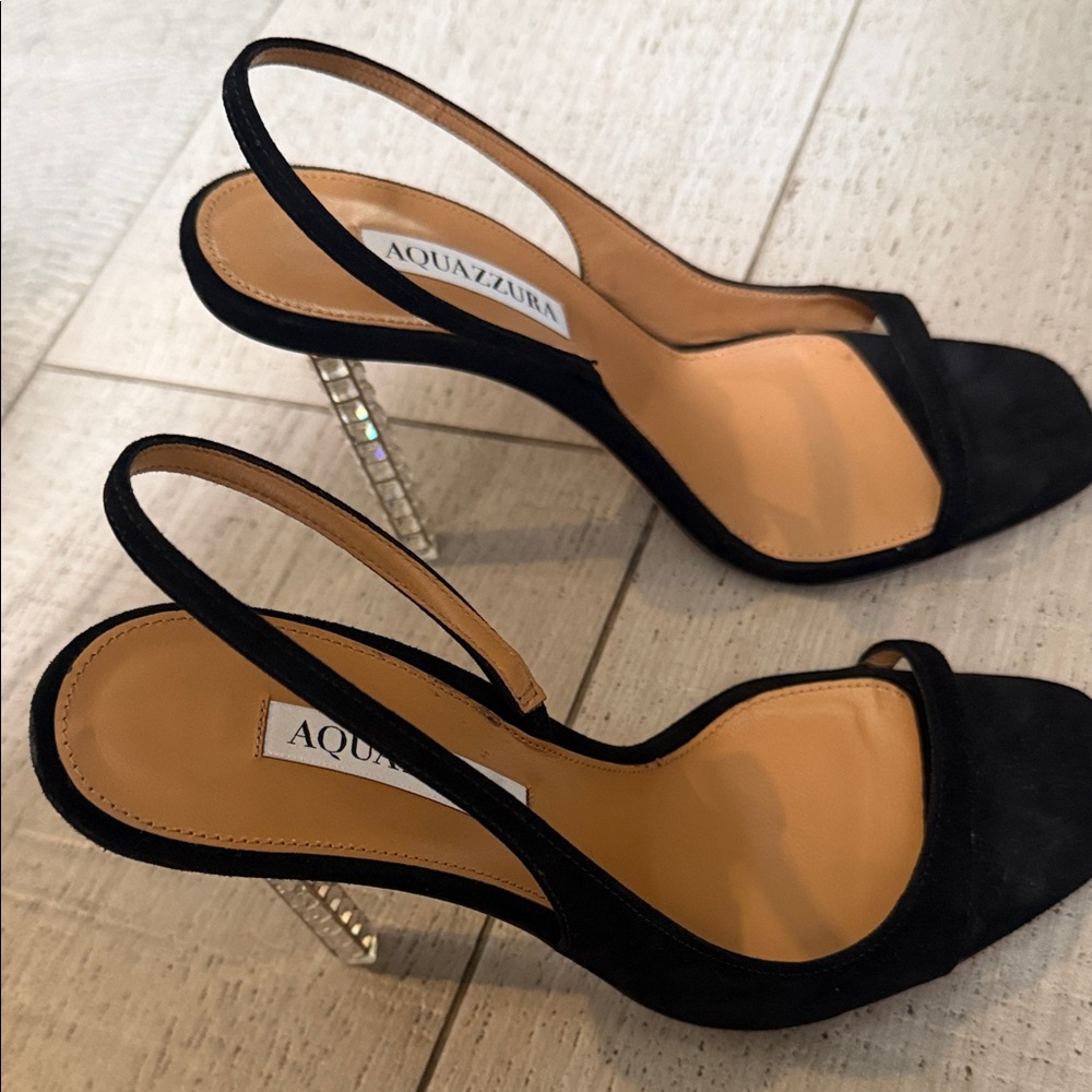 BRAND NEW. NEVER WORN Aquazzura Black Suede Slingback Heeled Sandals - Picture 6 of 6